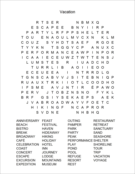 Vacation | Word Search A Day