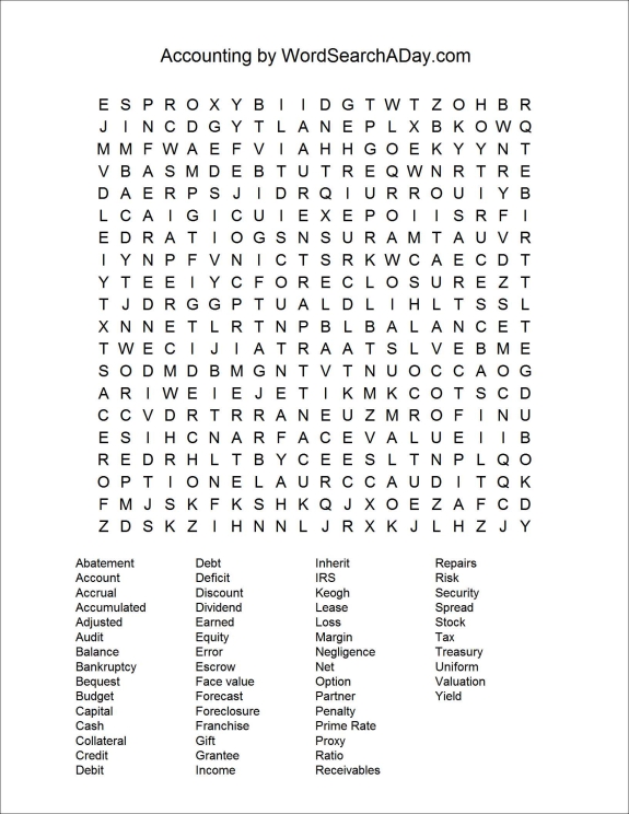 accounting word search a day