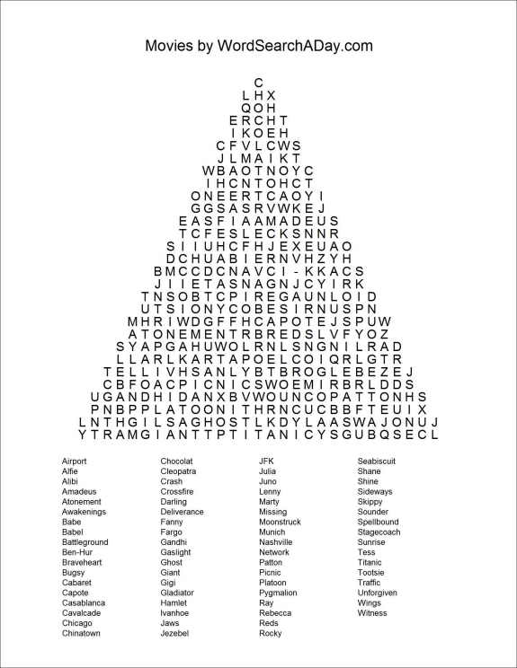 Movies Word Search A Day